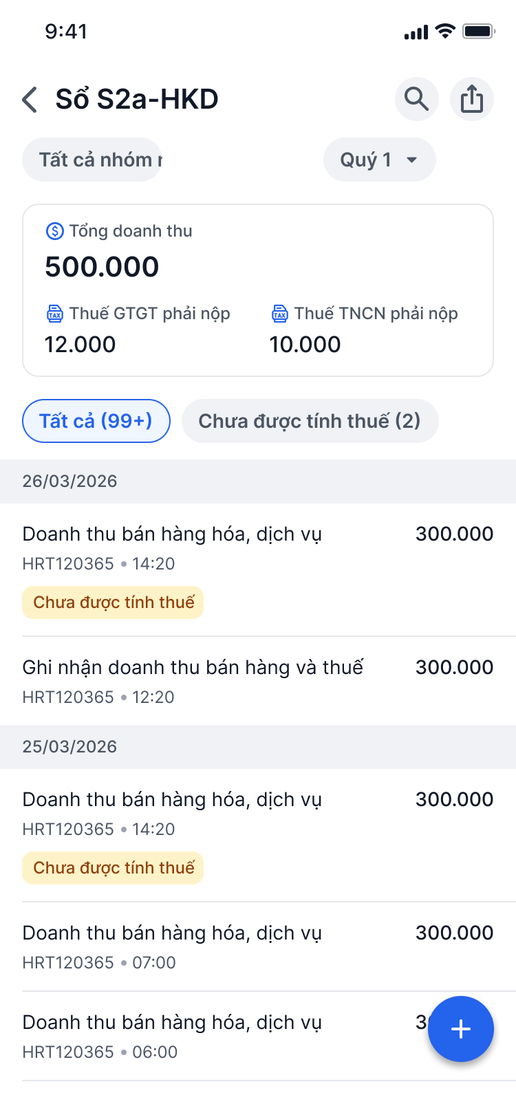 Danh sách giao dịch chưa được tính thuế trên Haravan eTax